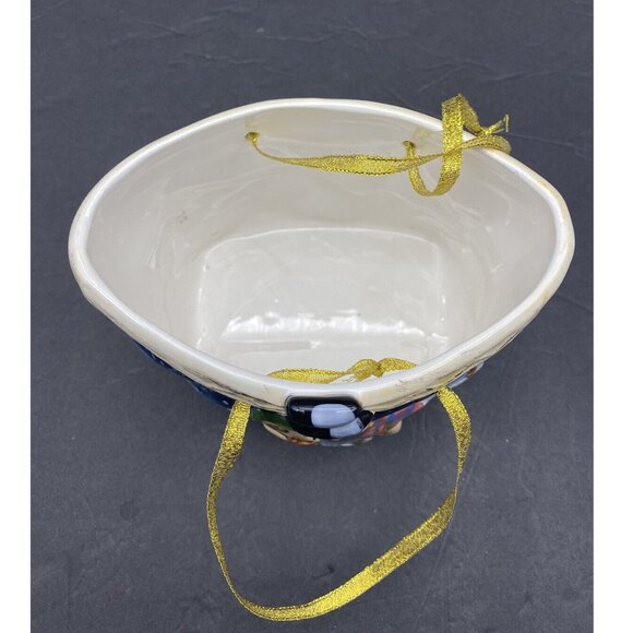 VTG Christmas Snowman Basket Planter Candy Bowl Ceramic Jay Import Ribbon Handle - Picture 3 of 11